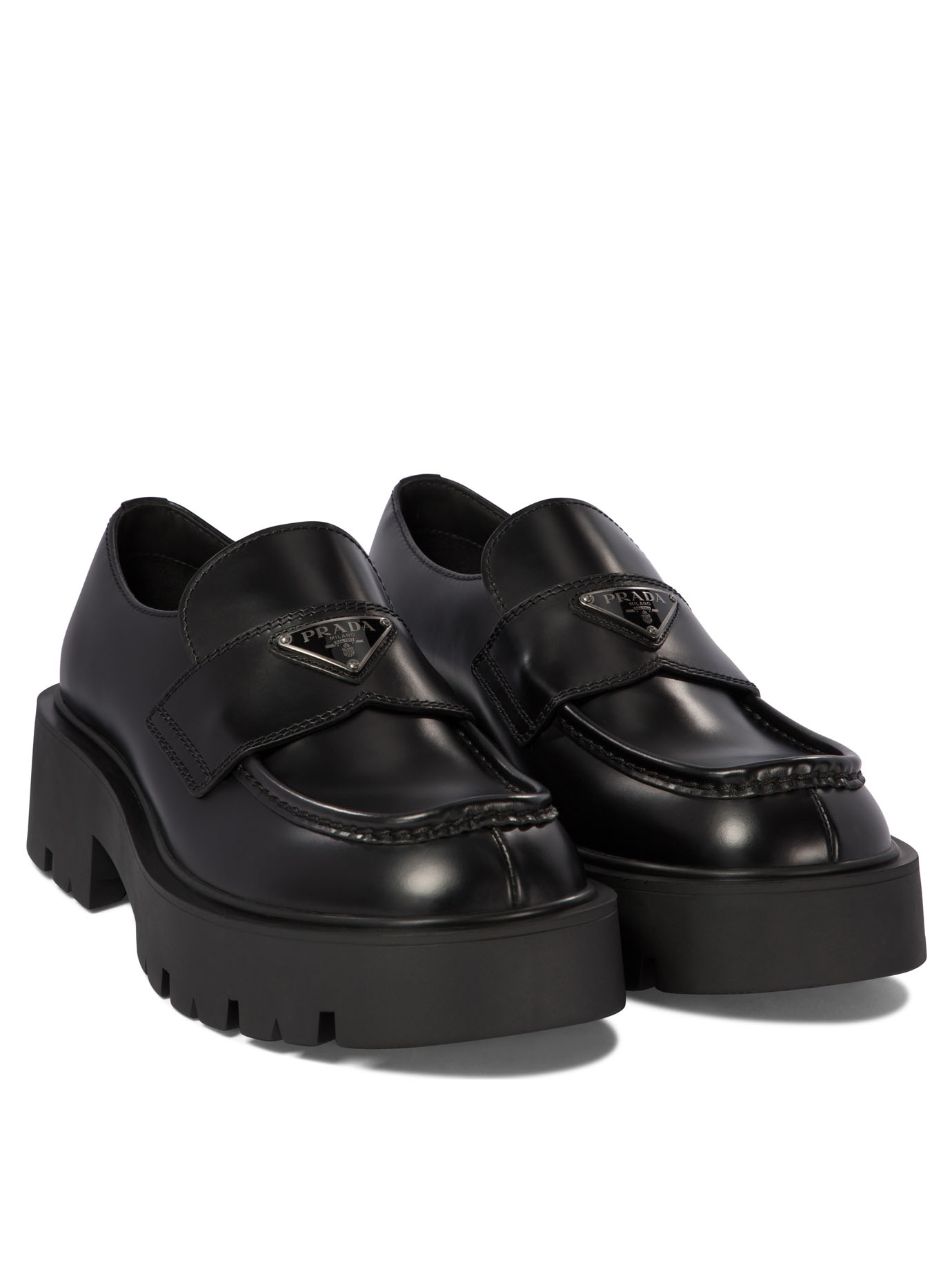 PRADA Black   Brushed leather loafers